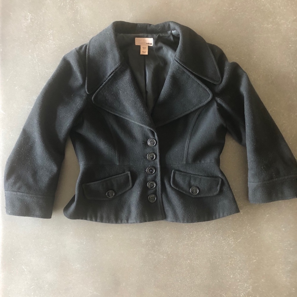 H&M cropped black wool blazer 3/4 sleeves size 4